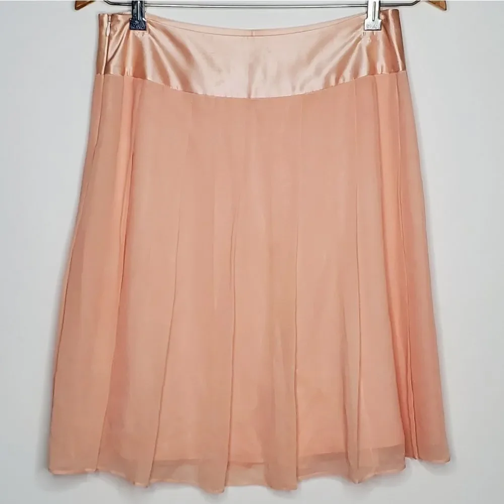 Y2K 00s 2005 Banana Republic Pastel Pink 100% Silk Tulle Pleated Mini Skirt Sz 4 - Picture 3 of 7